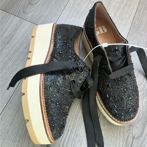 Gianni Bini Black Sequin Platform Oxfords